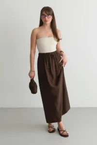 TRENDYOLMİLLA Dark Brown Modal Elastic Waist LONG Maxi Skirt - Image 3