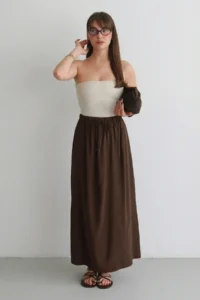 TRENDYOLMİLLA Dark Brown Modal Elastic Waist LONG Maxi Skirt - Image 5