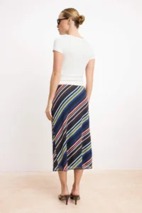 TRENDYOLMİLLA Multicolored gradient Pen High Waist Tulle Knitting Skirt - Image 4