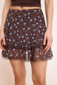 TRENDYOLMİLLA Multicolored Floral skater Lace Detailed Regular Waist Mini Tulle Knitting Skirt - Image 3