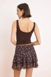 TRENDYOLMİLLA Multicolored Floral skater Lace Detailed Regular Waist Mini Tulle Knitting Skirt - Image 4
