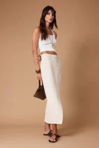 TRENDYOLMiLLA Ecru Draped slit 100% Cotton Midi denim Skirt - Image 2