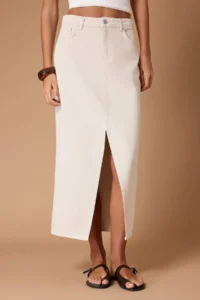 TRENDYOLMiLLA Ecru Draped slit 100% Cotton Midi denim Skirt - Image 3