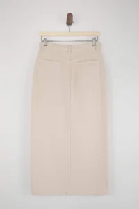 TRENDYOLMiLLA Ecru Draped slit 100% Cotton Midi denim Skirt - Image 6