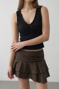 TRENDYOLMİLLA Brown Layered Modal Mini Skirt - Image 2