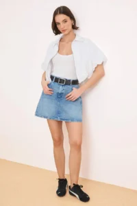 TRENDYOLMiLLA Mavi Middle Waist Mini 100% Cotton Mini denim Skirt - Image 2