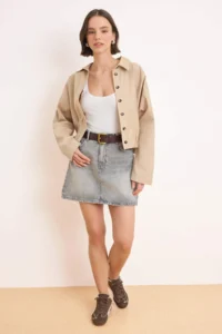 TRENDYOLMiLLA Gray Middle Waist Mini 100% Cotton Mini denim Skirt - Image 2