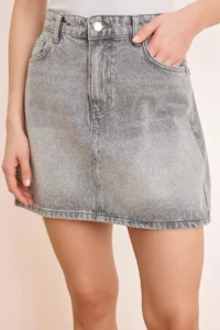 TRENDYOLMiLLA Gray Middle Waist Mini 100% Cotton Mini denim Skirt - Image 3