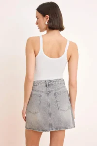 TRENDYOLMiLLA Gray Middle Waist Mini 100% Cotton Mini denim Skirt - Image 4