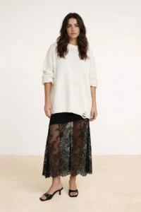 TRENDYOLMİLLA Black Lace Detailed Knitwear Skirt