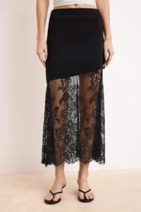 TRENDYOLMİLLA Black Lace Detailed Knitwear Skirt - Image 4