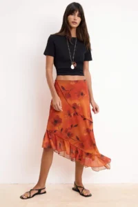 TRENDYOLMİLLA Multicolored Floral A-Kesim/Life Form Regular Waist Tulle Knitting Skirt