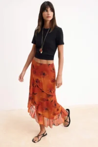 TRENDYOLMİLLA Multicolored Floral A-Kesim/Life Form Regular Waist Tulle Knitting Skirt - Image 2