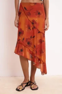 TRENDYOLMİLLA Multicolored Floral A-Kesim/Life Form Regular Waist Tulle Knitting Skirt - Image 3