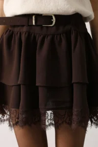 TRENDYOLMİLLA Brown Arched Frilly Lace Detailed Mini Skirt - Image 3