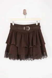TRENDYOLMİLLA Brown Arched Frilly Lace Detailed Mini Skirt - Image 6