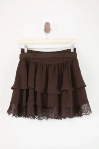 TRENDYOLMİLLA Brown Arched Frilly Lace Detailed Mini Skirt - Image 7