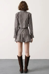 TRENDYOLMİLLA Brown-Multicolored Mini Checkered Arched Balloon Skirt - Image 5