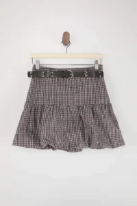 TRENDYOLMİLLA Brown-Multicolored Mini Checkered Arched Balloon Skirt - Image 6