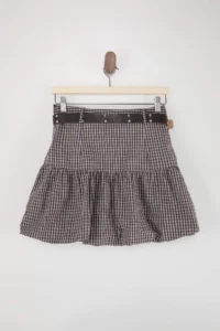 TRENDYOLMİLLA Brown-Multicolored Mini Checkered Arched Balloon Skirt - Image 7