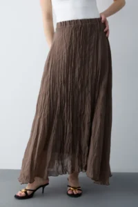 TRENDYOLMİLLA Brown Wrinkled Lined Maxi Asymmetric Skirt - Image 3