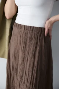 TRENDYOLMİLLA Brown Wrinkled Lined Maxi Asymmetric Skirt - Image 4