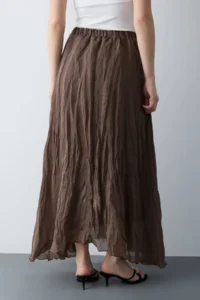 TRENDYOLMİLLA Brown Wrinkled Lined Maxi Asymmetric Skirt - Image 5