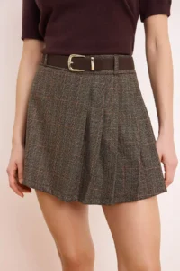 TRENDYOLMiLLA Brown Arched Mini Checkered Pleated Inside OF shorts Skirt - Image 3