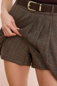 TRENDYOLMiLLA Brown Arched Mini Checkered Pleated Inside OF shorts Skirt - Image 4