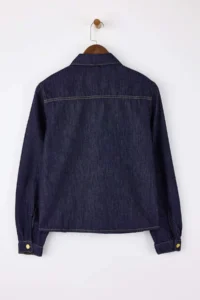TRENDYOLMİLLA Dark Blue Button Detailed Basic 100% Cotton denim Shirt - Image 6