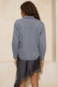 TRENDYOLMİLLA Gray Oversized Basic 100% Cotton denim Shirt - Image 3