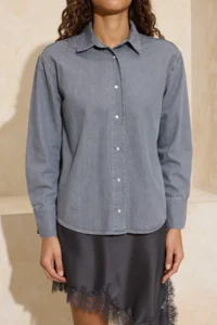 TRENDYOLMİLLA Gray Oversized Basic 100% Cotton denim Shirt - Image 4