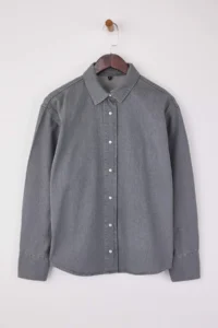 TRENDYOLMİLLA Gray Oversized Basic 100% Cotton denim Shirt - Image 5