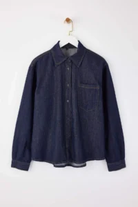 TRENDYOLMİLLA Limited Edition Dark Blue Button Detailed 100% Cotton denim Shirt - Image 6