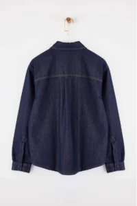 TRENDYOLMİLLA Limited Edition Dark Blue Button Detailed 100% Cotton denim Shirt - Image 8