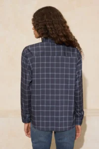 TRENDYOLMİLLA Mavi-Multicolored Plaid Scarf Detailed Oversized/Wide Pattern Shirt - Image 4