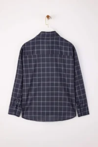 TRENDYOLMİLLA Mavi-Multicolored Plaid Scarf Detailed Oversized/Wide Pattern Shirt - Image 6