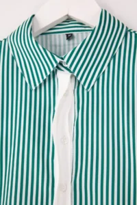 TRENDYOLMİLLA White Green Striped Contrast Placket Oversized/Wide Pattern Shirt - Image 6