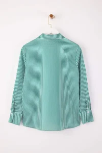 TRENDYOLMİLLA White Green Striped Contrast Placket Oversized/Wide Pattern Shirt - Image 7