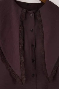 TRENDYOLMİLLA Dark Brown Baby Collar Lace Garnished Soft Touch Shirt - Image 6