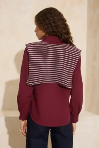 TRENDYOLMİLLA Dark Burgundy Collar tied up Oversize/Wide Pattern Shirt - Image 4