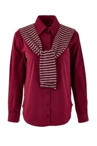 TRENDYOLMİLLA Dark Burgundy Collar tied up Oversize/Wide Pattern Shirt - Image 5