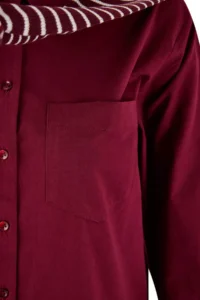 TRENDYOLMİLLA Dark Burgundy Collar tied up Oversize/Wide Pattern Shirt - Image 6