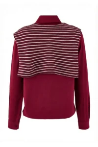 TRENDYOLMİLLA Dark Burgundy Collar tied up Oversize/Wide Pattern Shirt - Image 7