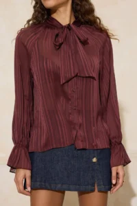 TRENDYOLMİLLA Dark Burgundy Scarf Detailed Shirt - Image 3