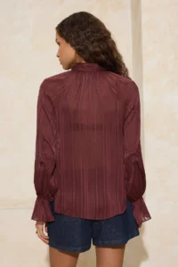 TRENDYOLMİLLA Dark Burgundy Scarf Detailed Shirt - Image 4