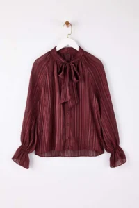 TRENDYOLMİLLA Dark Burgundy Scarf Detailed Shirt - Image 5