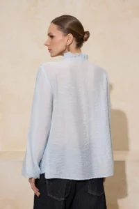 TRENDYOLMİLLA Baby Blue Transparan Frilly Weaving Shirt - Image 4