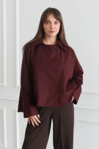 TRENDYOLMİLLA Plum Closure Detailed 100% Cotton Weaving Shirt