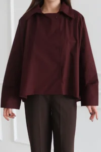 TRENDYOLMİLLA Plum Closure Detailed 100% Cotton Weaving Shirt - Image 2